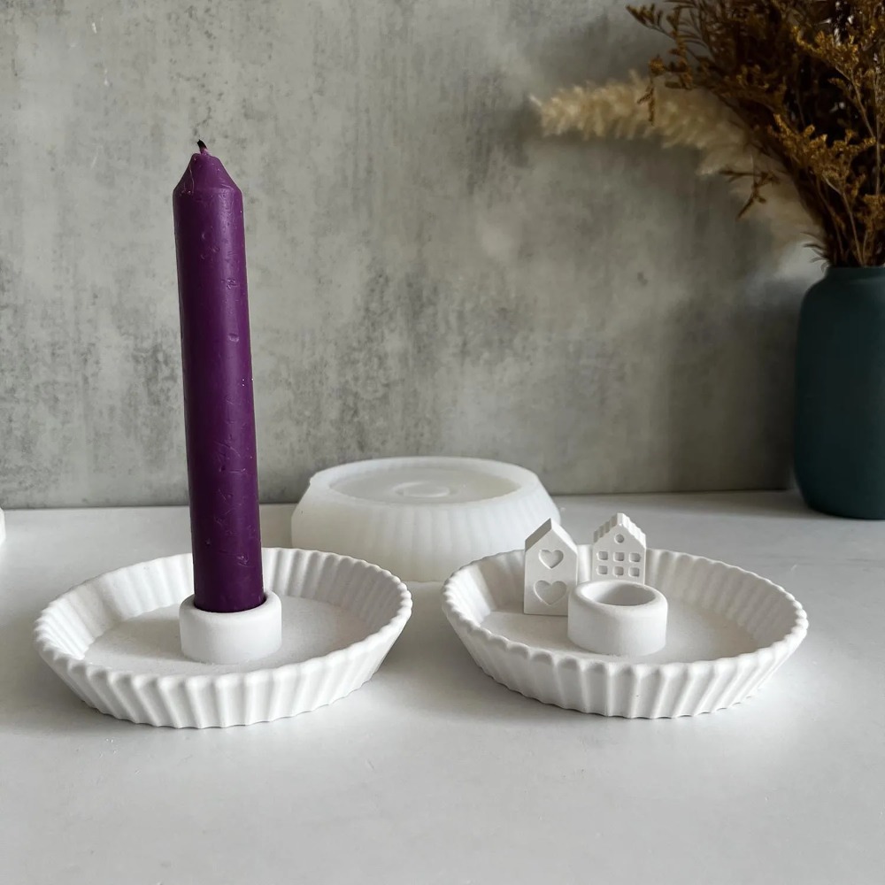 Coaster Mold Round - Stripe Round Dish Candle Holder Silicone
